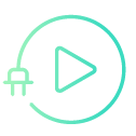 icon of a play button with a power plug in it