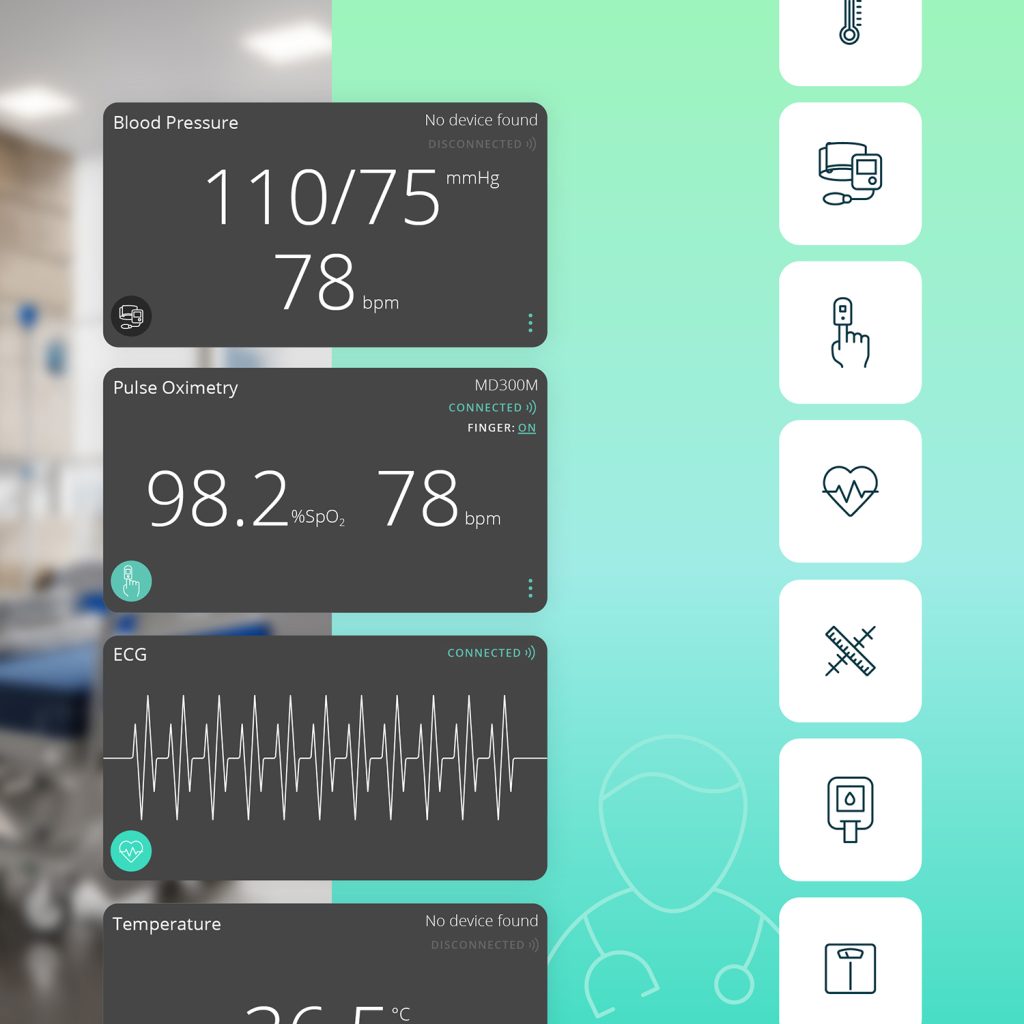 A stylised visualisation of the Exam View functionality of the Vision Platform by Visionflex